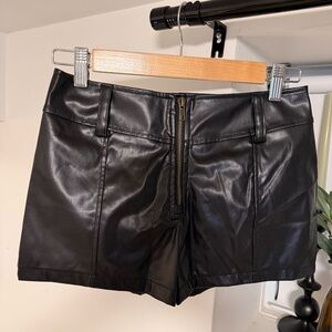High Rise Black Faux Leather Zip-Front Shorts